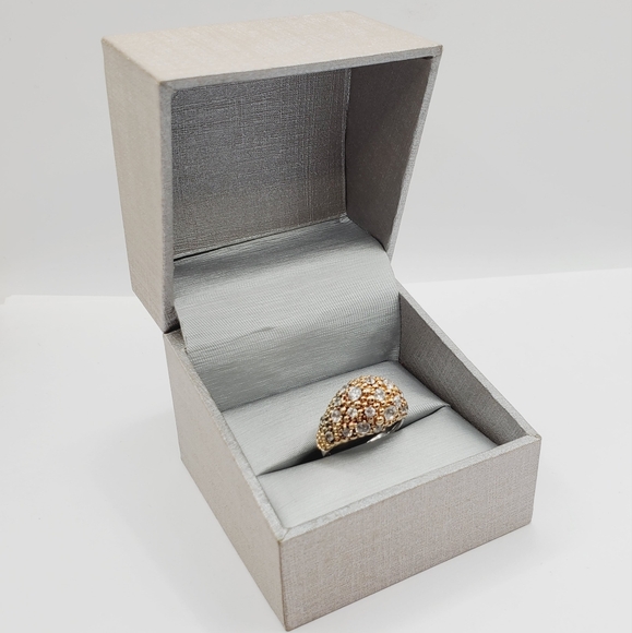 Genuine Round White Topaz 925 Sterling Silver - Gold Bubble Dome Flower Ring - Picture 8 of 8